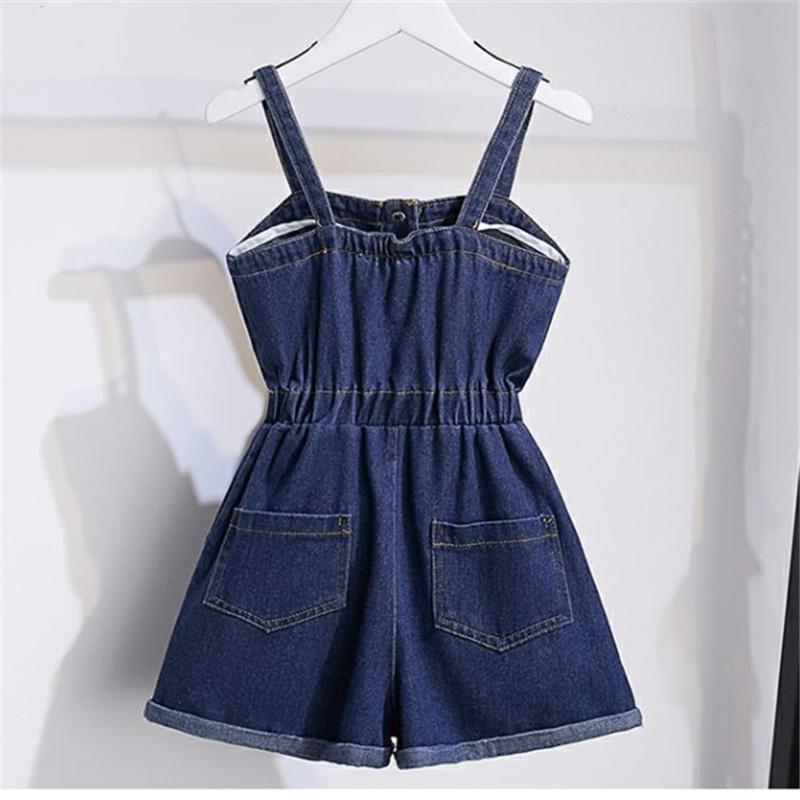 Girls Overalls Children Summer Fashion Girls White Thin Short Sleeve Denim Shorts Two Pieces