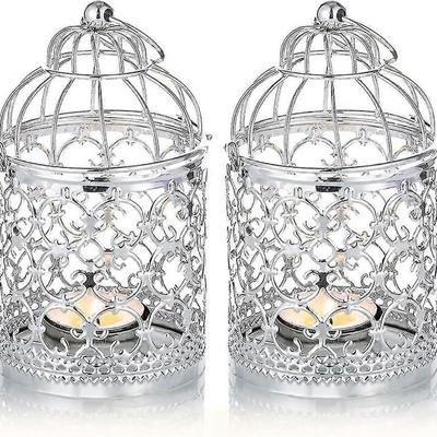 2 Pcs Small Metal Tealight Hanging Birdcage Lantern, Vintage Decorative