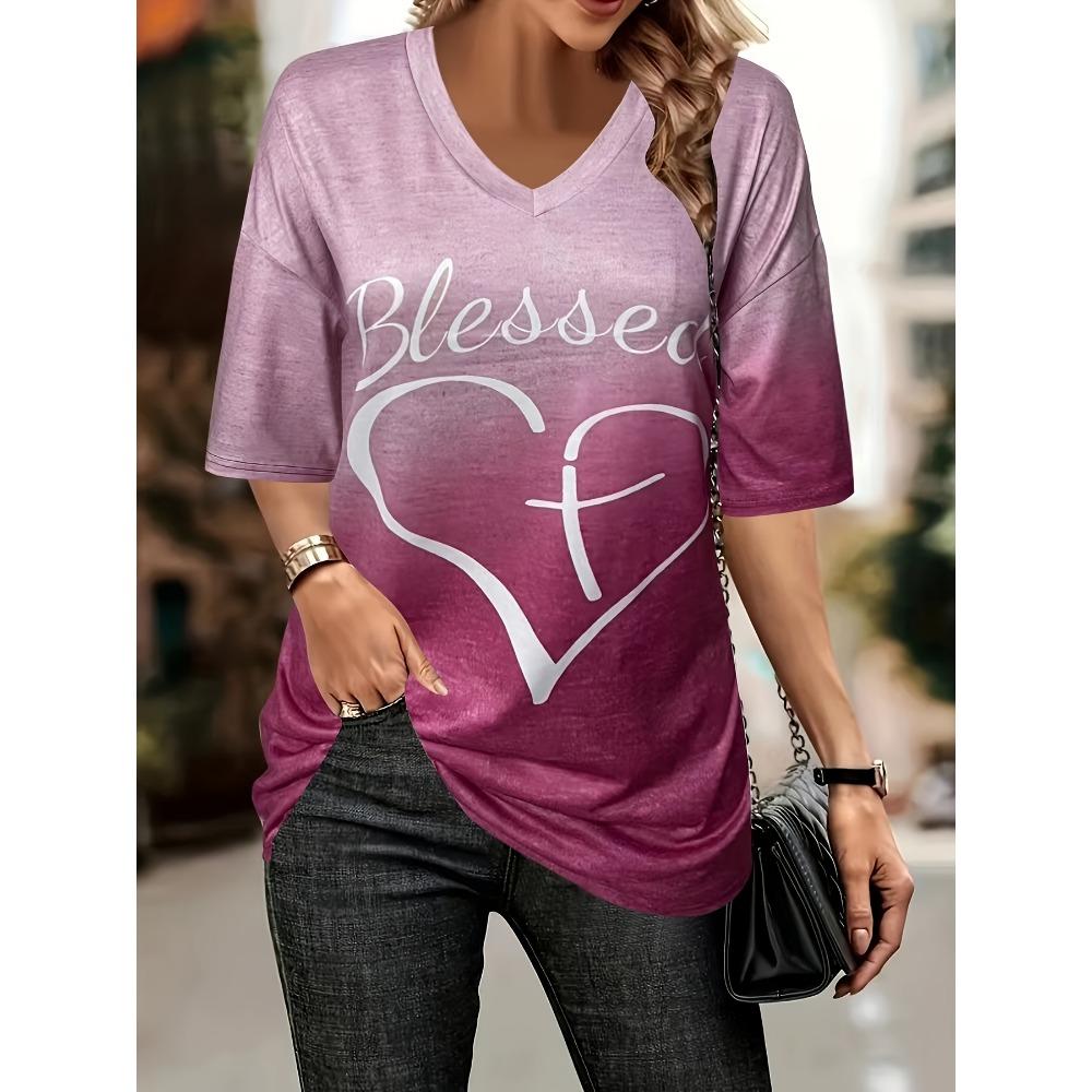 

Plus size women s casual vacation clothing for summer, gradient color, simple heart print 5XL