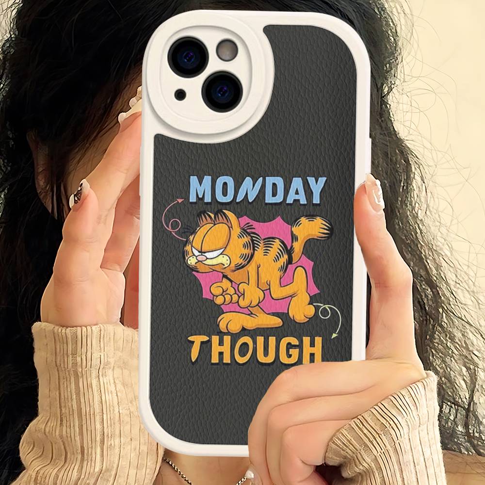 Cute Cartoon G-garfield Cat Leather Phone Case For IPhone 16 16e 15 14 13 12 11 Pro Max Plus Mini Cover