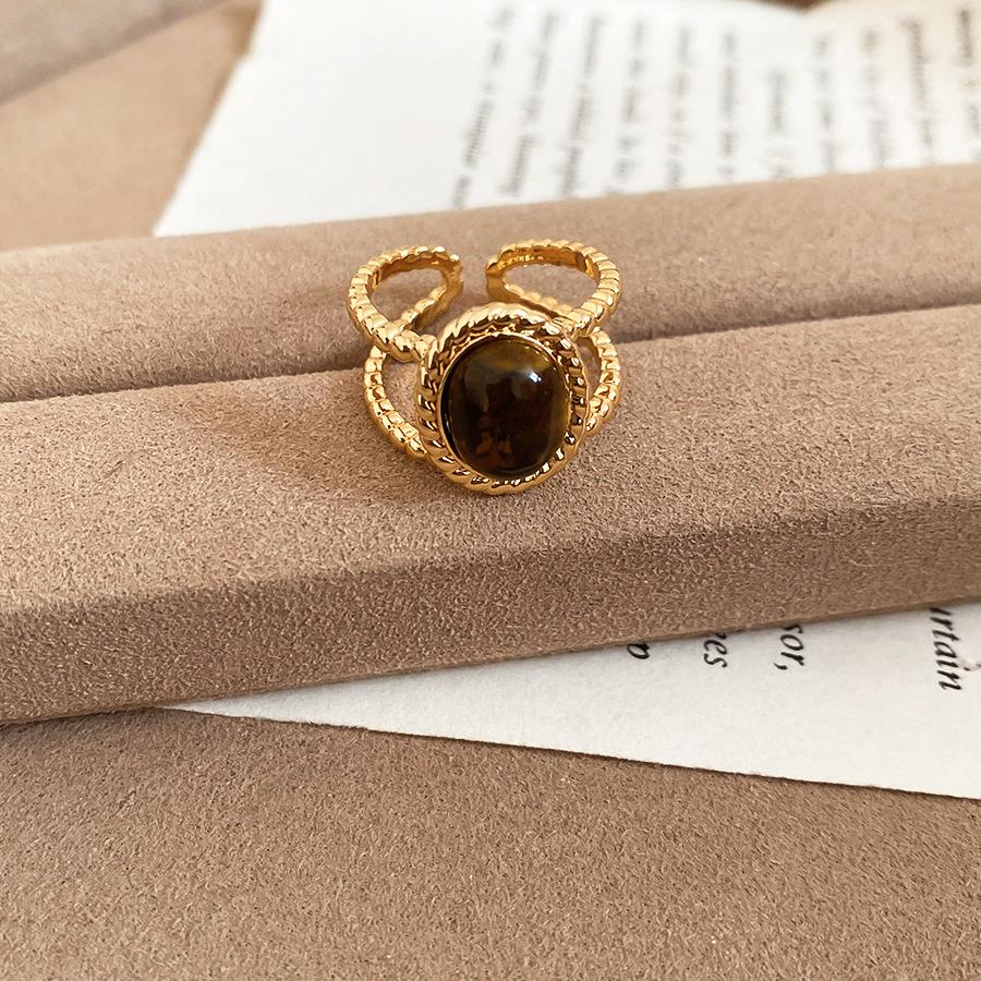 Vintage Maillard Tiger's Eye Irregular Geometric Ring Index Finger Ring Personality Jewelry Women