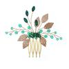 Retro Alloy Rhinestone Plug Comb Handmade Leaf Green Crystal Headdress Antique Hanfu Jewelry Bridal Hair Comb