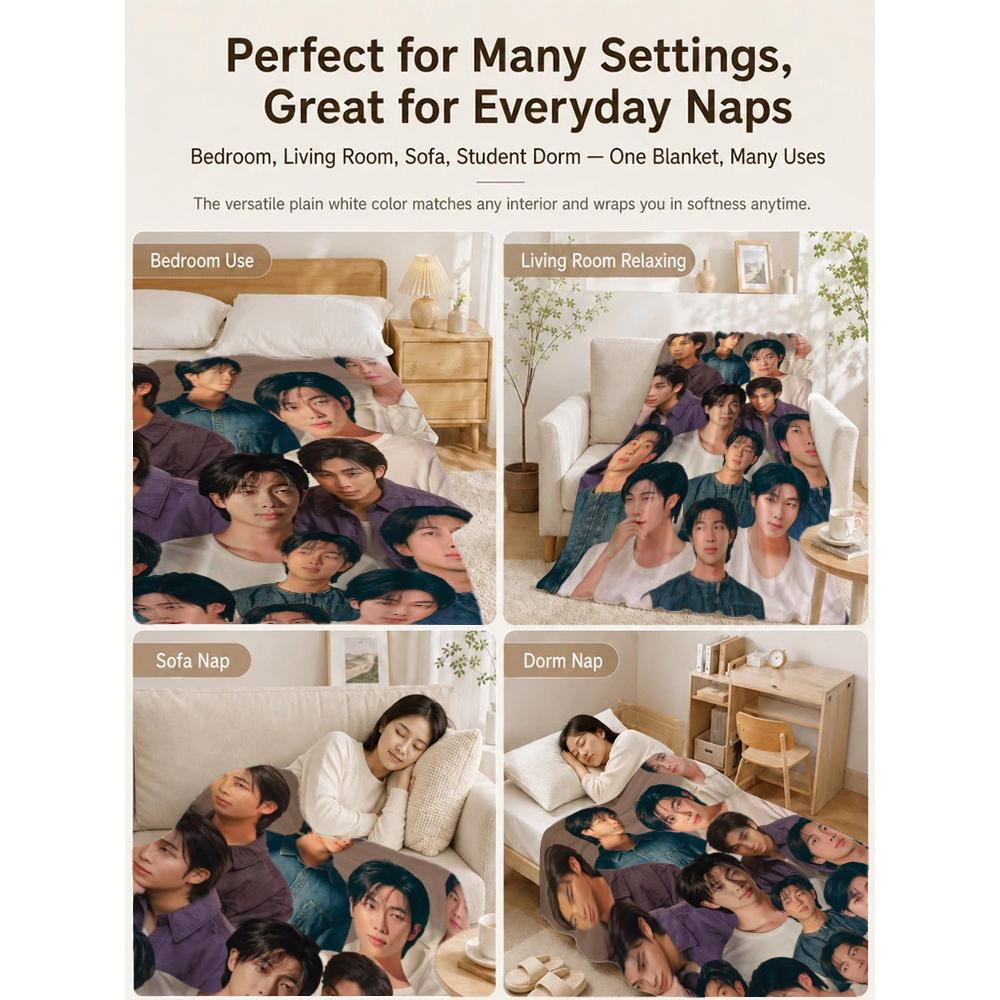 Kim Namjoon Rm Portrait Collage Print Pattern Blanket Soft Comfortable Fleece Blanket For Living Room Bedroom Recliner Home Party Decor Memorial Gift
