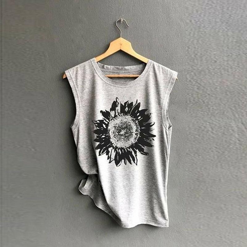 Stylish And Comfortable Women Sleeveless Top With Eye-catching Sunflower Design