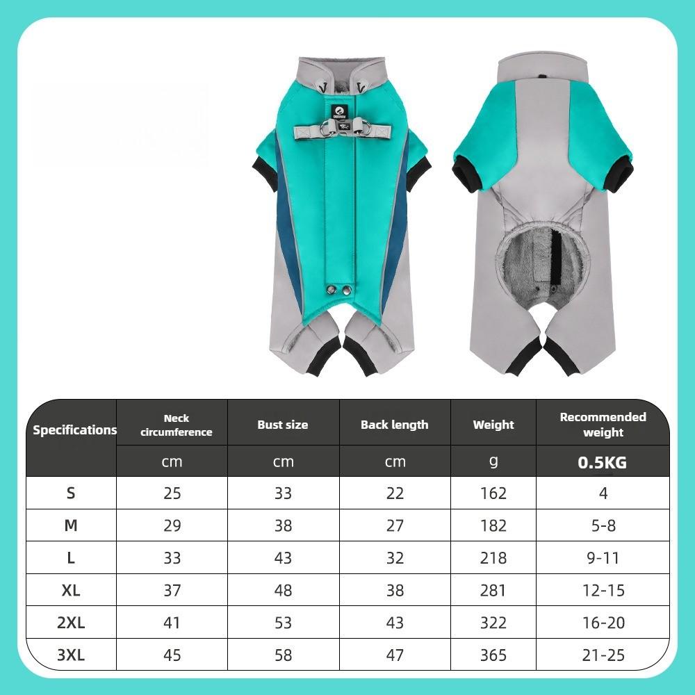 

Four Leg Green Pet Cotton Clothing Arctic Wool Lining Warm Reflective Waterproof Autumn Winter Dog Jacket Leachable Dog Costume S зелений