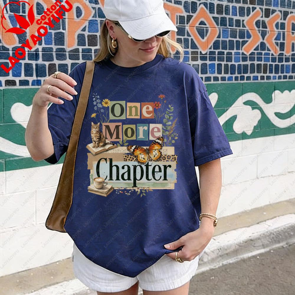 One More Chapter TShirt Book Lover Gift Cozy Literary Cat Reading Tee Bibliophile Shirt Unisex Casual Summer Cotton Short Sleeve