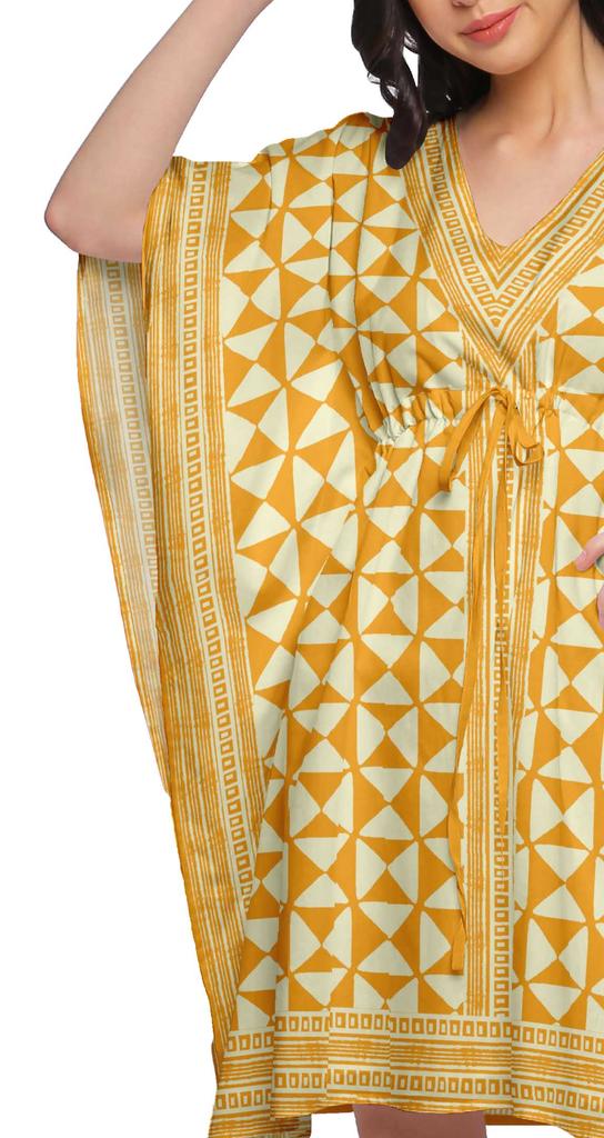 Moomaya Printed Women Kaftan Cover Up Beachwear Short Caftan Cover Up Dress