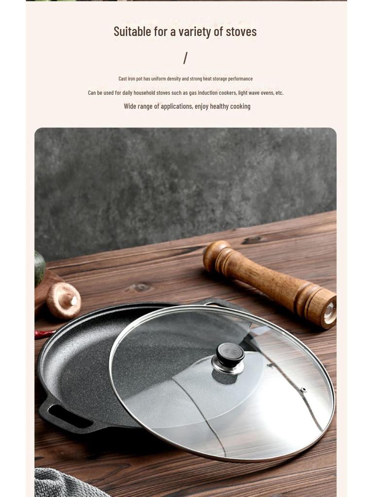 Double-Ear Cast Iron Pancake Griddle: Thickened, Uncoated, Non-Stick Household Pan