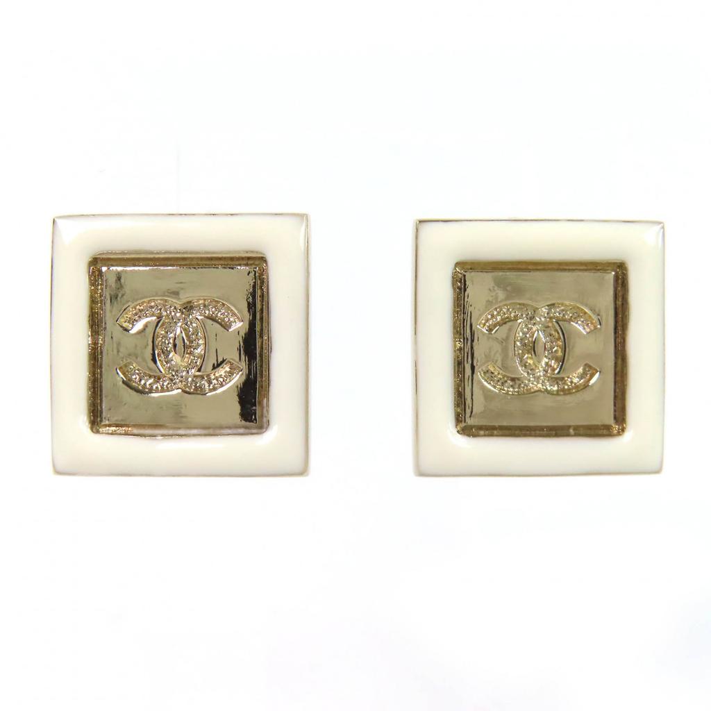 Excellent CHANEL Pierce COCO Mark Square Pierce Earrings (Pair) gold Women B24C Used