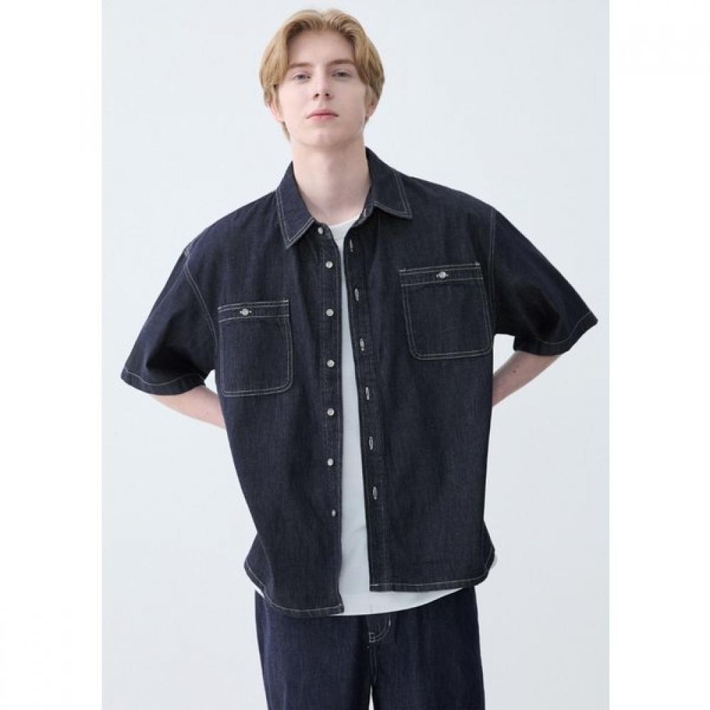 

Guess Unisex One Wash Topstitch Shirt Mp6d2283 BLUE BLACK (BBK)/S(90)