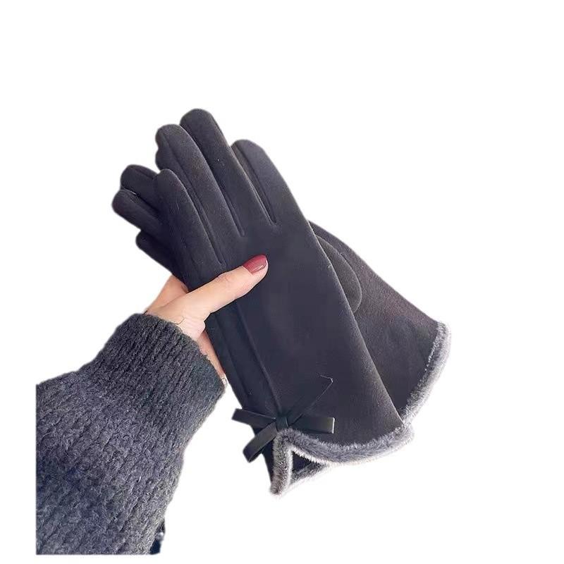 Fashionable Women's Gloves with Winter Velvet and Thickened Autumn Driving Cold Proof and Warm Touch Screen Split Finger