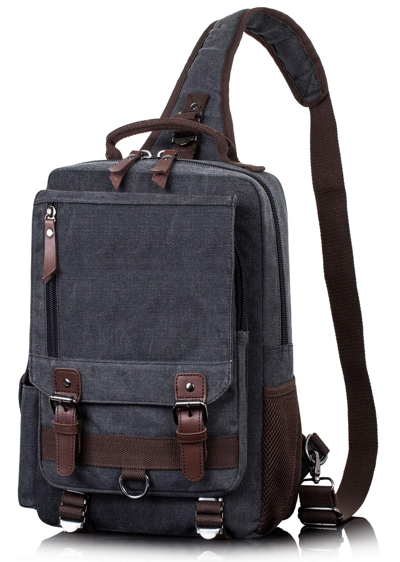 

Basic Power Велика полотняна сумка-кросбоді в мілітарі стилі, велика, вміщує A4 та ПК, сумка на одне плече, сумка, сумка, місткість, 13-дюймова (Чорний-8596)