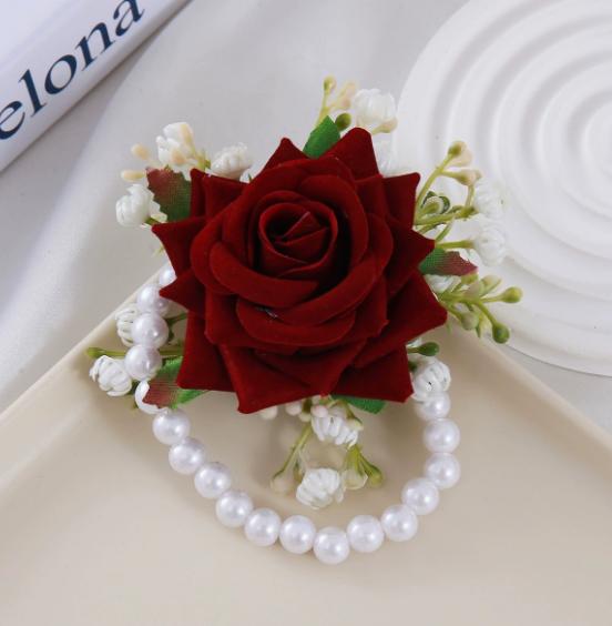 Fabric Wrist Flower with Rose Detail, Exquisite Style, Perfect for Wedding, Engagement, Valentine's Day & Thanksgiving