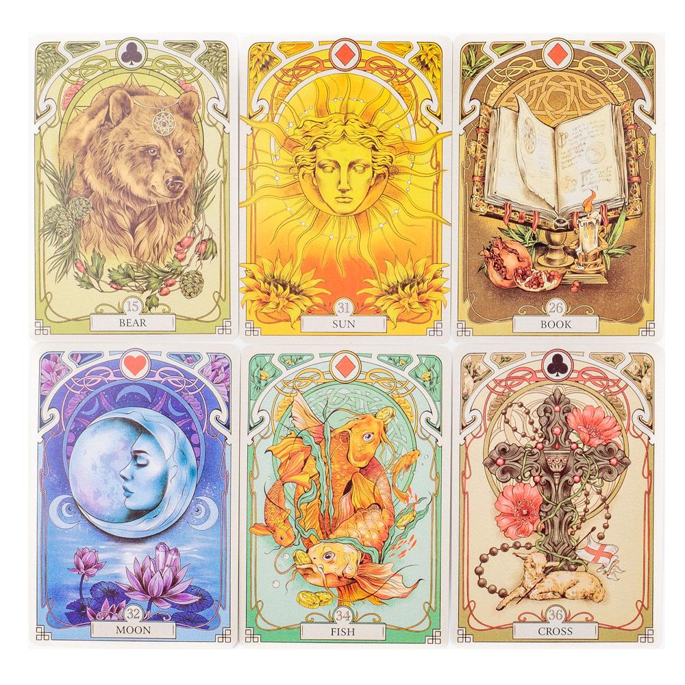 Romantic Lenormand Oracle Cards 37Pcs Deck English Vision Art Nouveau Floral Motifs for Party Board Playing Games