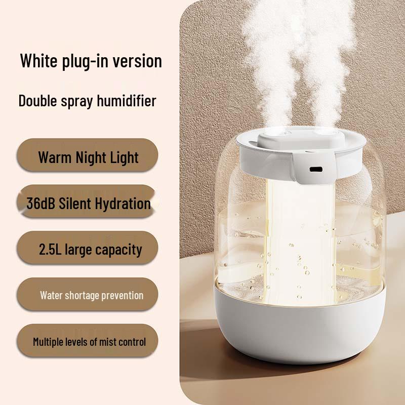 "2024 Dual Spray USB Humidifier - Large Capacity for Home, Office & Dorm, Aromatherapy & Desktop Friendly, Ideal Gift"