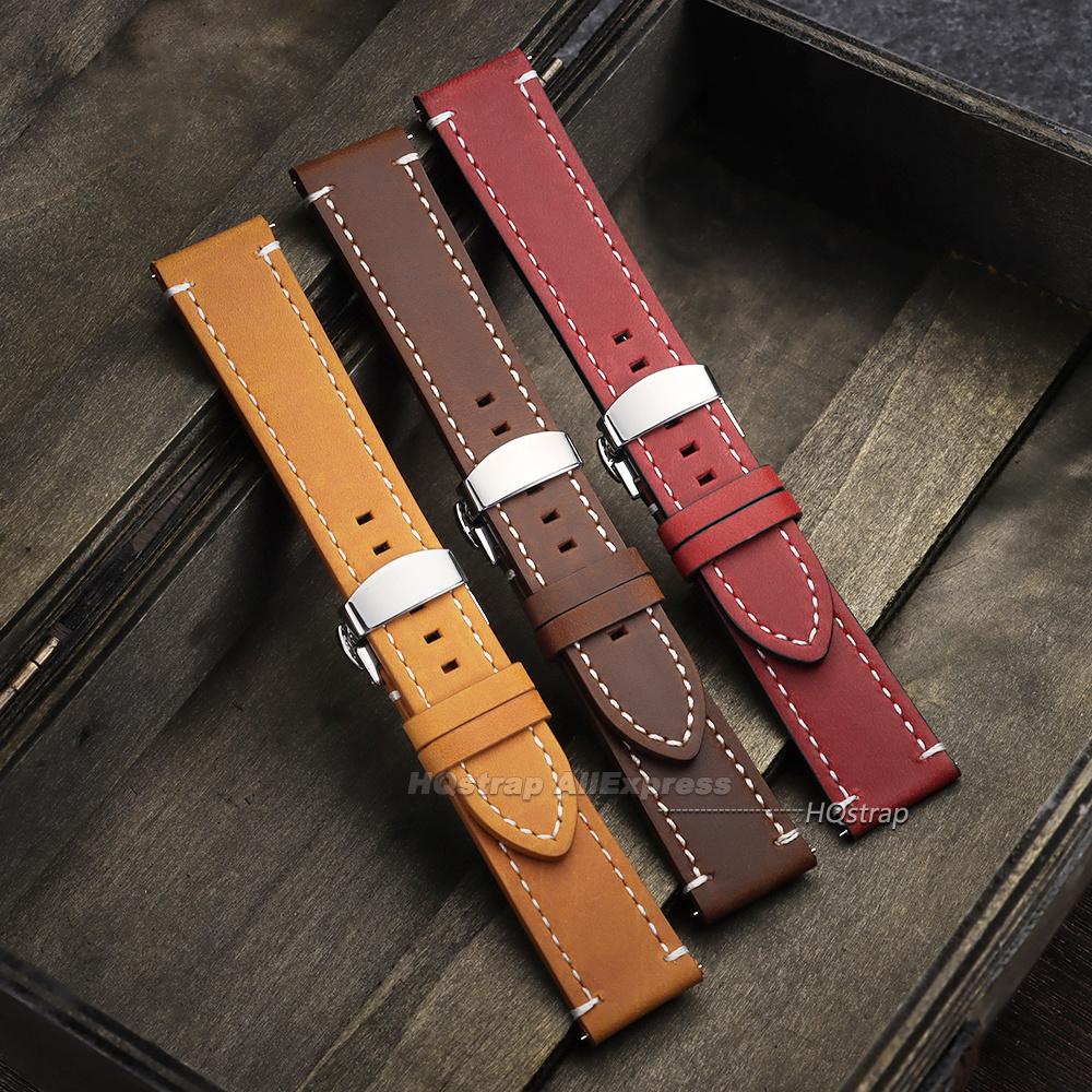 Genuine Calfskin Leather Watch Strap 18mm 19mm 20mm 21mm 22mm 24mm Universal Bracelet Butterfly Buckle Business Soft Wrist Band