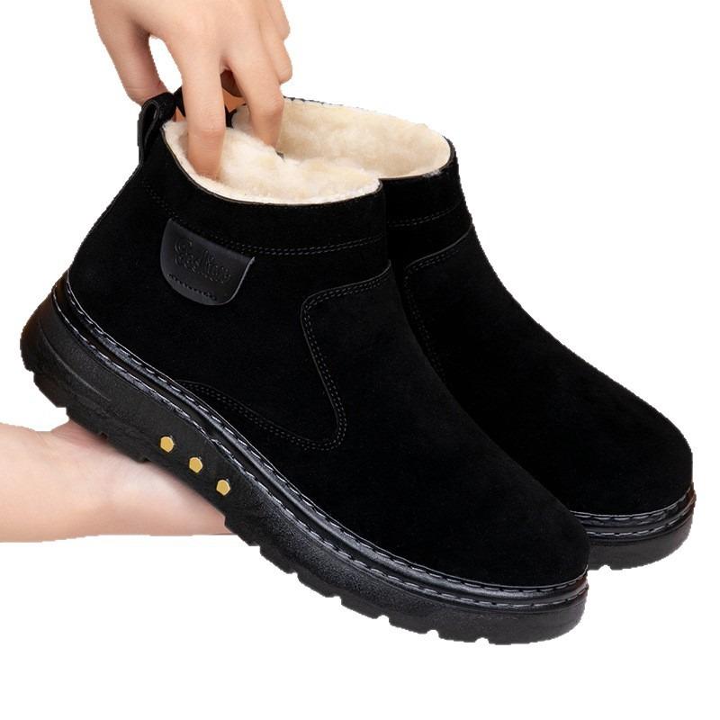Winter New Men's Snow Boots Warm and Piled Thickened Cold-proof Cotton Shoes Casual High-top Non-slip Wool Leather Shoes