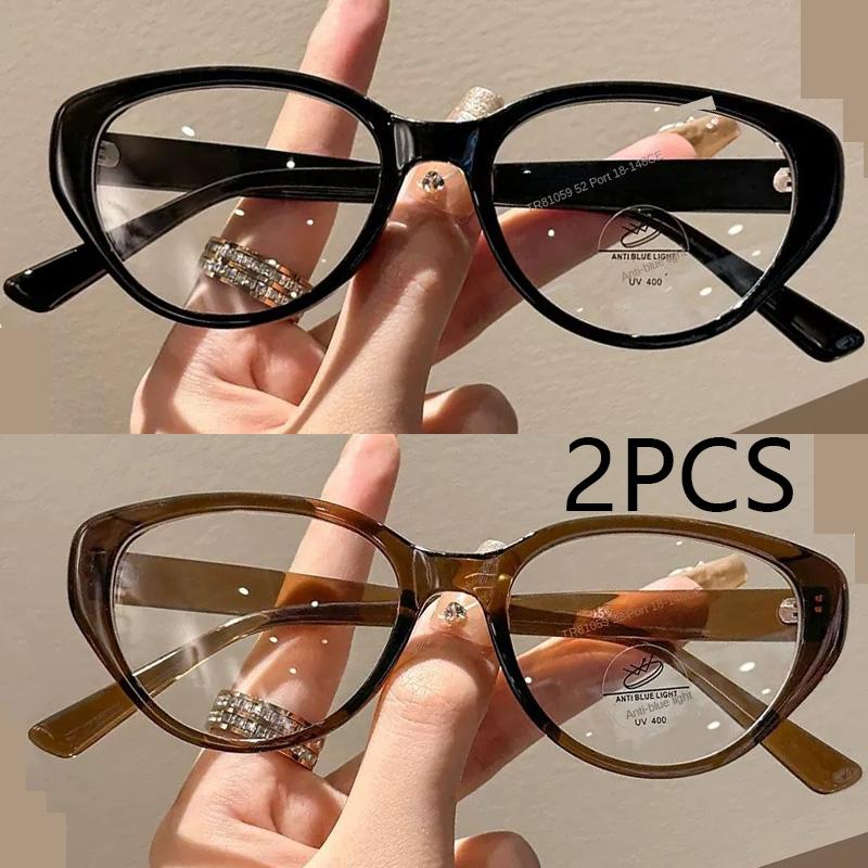 

2PCS Retro Cat Eye Korean Glasses Fashionable Anti Blue Light Glasses Ultra Light Unisex Transparent Eyewear
