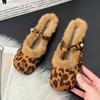 Fur Leopard Women Ballet Flats Shoes Suede Elegant Loafers Shoes Woman 2025 Trend Winter Sexy Mary Jane Shoes Shallow Sandals