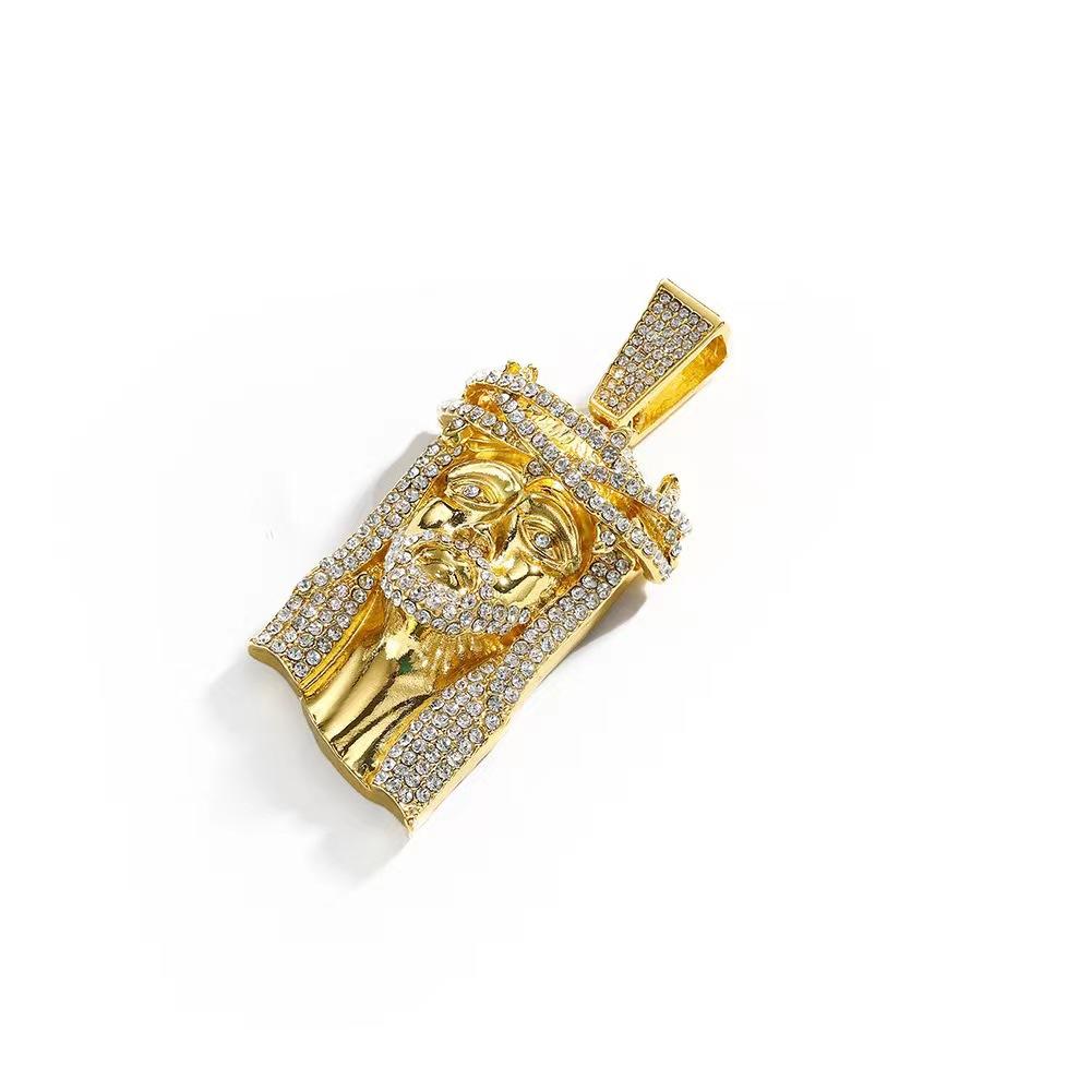 Hip Hop Necklace Male Vintage Human Avatar Pendant Alloy Rhinestone Cuban Chain Necklace Jewelry