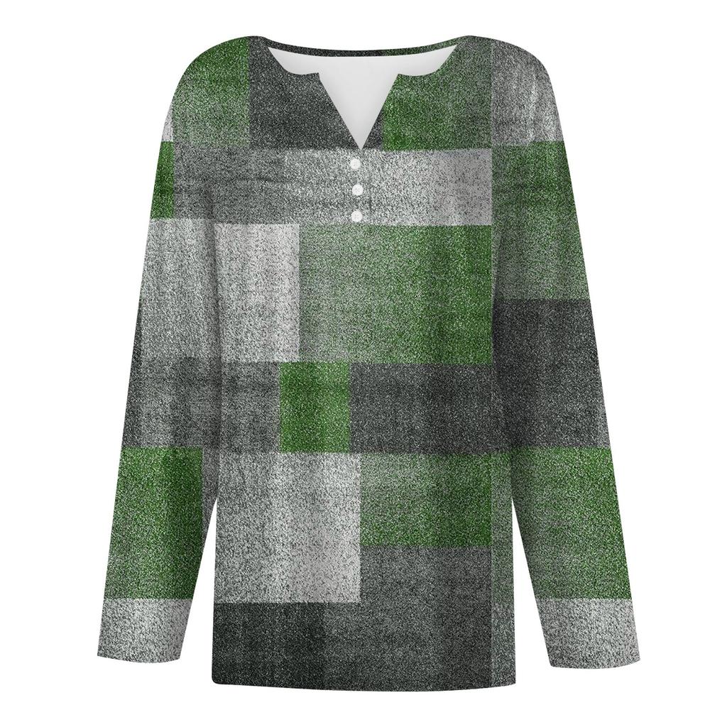 Women's T Shirt Tee Button Print Long Sleeve Daily Weekend Fashion Basic V Neck Regular Top