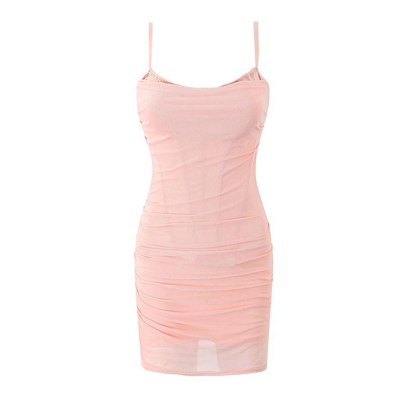 

House of Same Style Adult Lady like Woman Style Ice Cream Color Sexy Low Cut Backless Dress Drawstring Slim-Fit Sheath Suspender Dress Sorbet L