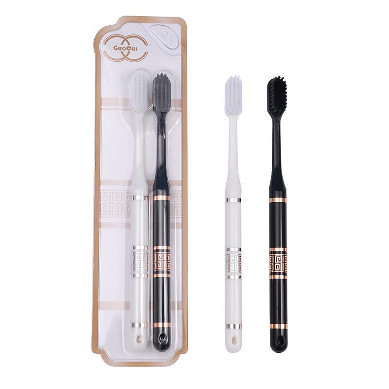 Elegant Soft Bristle Toothbrush Set: Black & White Design for Adults, Students, and Couples