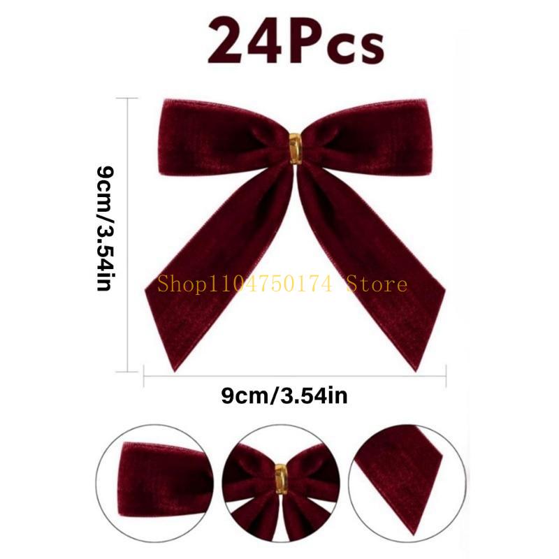 24pcs Christmas Tree Bows Velvets Bowknot Decorations for Holiday Parties Butterfly Knot Embellishment Accessories top sale