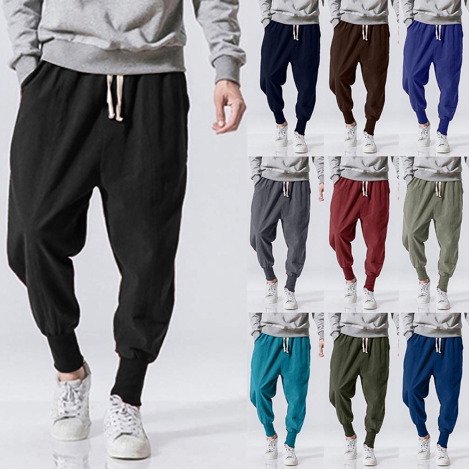 

Мужские льняные брюки, легкие спортивные штаны с эластичной резинкой на талии, повседневные спортивные штаны-карго XXL