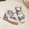 Fashion 2025 Casual Comfortable Sandals Women Dressy Summer Women'S Wedge Fish Mouth Hollow Sandals Flower Bow Print Sandals for Women