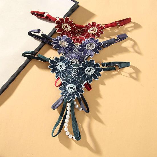 

Женские стринги Вышивка Массаж Искусственный жемчуг Регулируемое нижнее белье с низкой талией Трусы с открытой промежностью Трусики-стринги для спальни