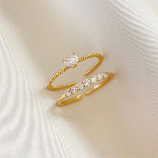 Yousheng Women Ring Opening Minimalist Elegant Luxury Golden Rhinestone Embedded Love Heart Finger Ring Fashion Jewelry