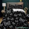 Einfacher Schmetterling Schwarz Bettbezug Löwenzahn Druck Bettwäsche Set Queen Größe Für Erwachsene Mädchen Teenager Zimmerdeko Polyester Steppdeckenbezug