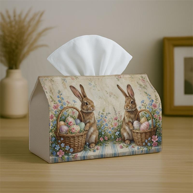 1pc Vintage Easter Bunny Basket Tissue Box with Pastel Floral Eggs - Decorative Tissue Dispenser Organizer Suitable for Kitchen, Living Room, Bedroom