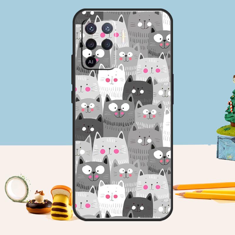 Cute Cartoon Cat Case For Oppo A54 A74 A94 A80 A60 A40 A18 A38 A58 A78 A98 A96 A76 A16 A15 A17 A57 A5 A6 Pro