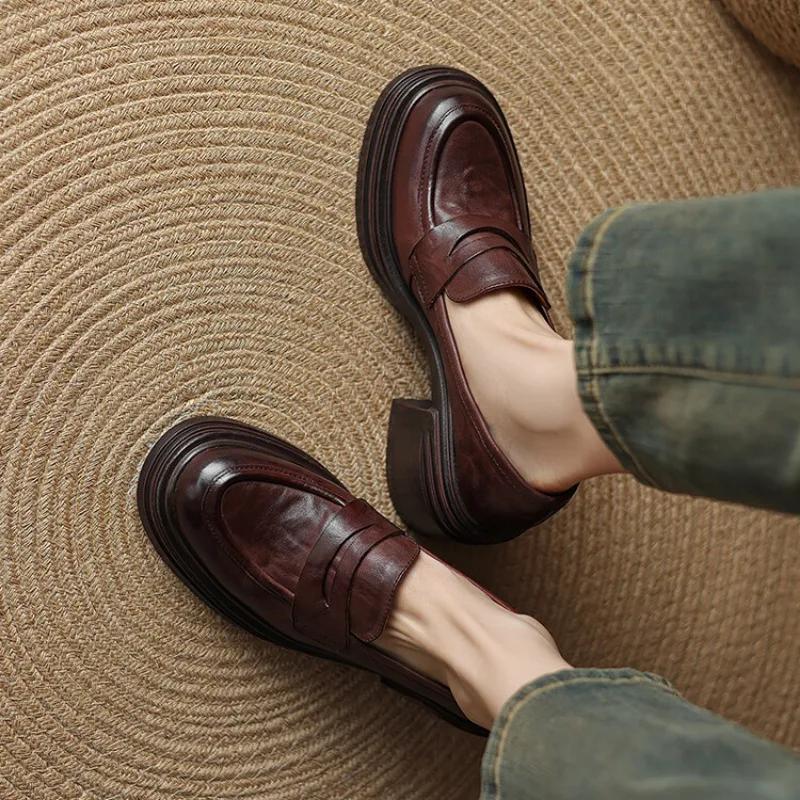 Módní dámské boty na robustním podpatku z pravé kůže na klínku, dámské platformové lodičky, dámské boty na vysokém podpatku, zapatos mujer, ručně vyráběné mokasíny s tlustou podrážkou