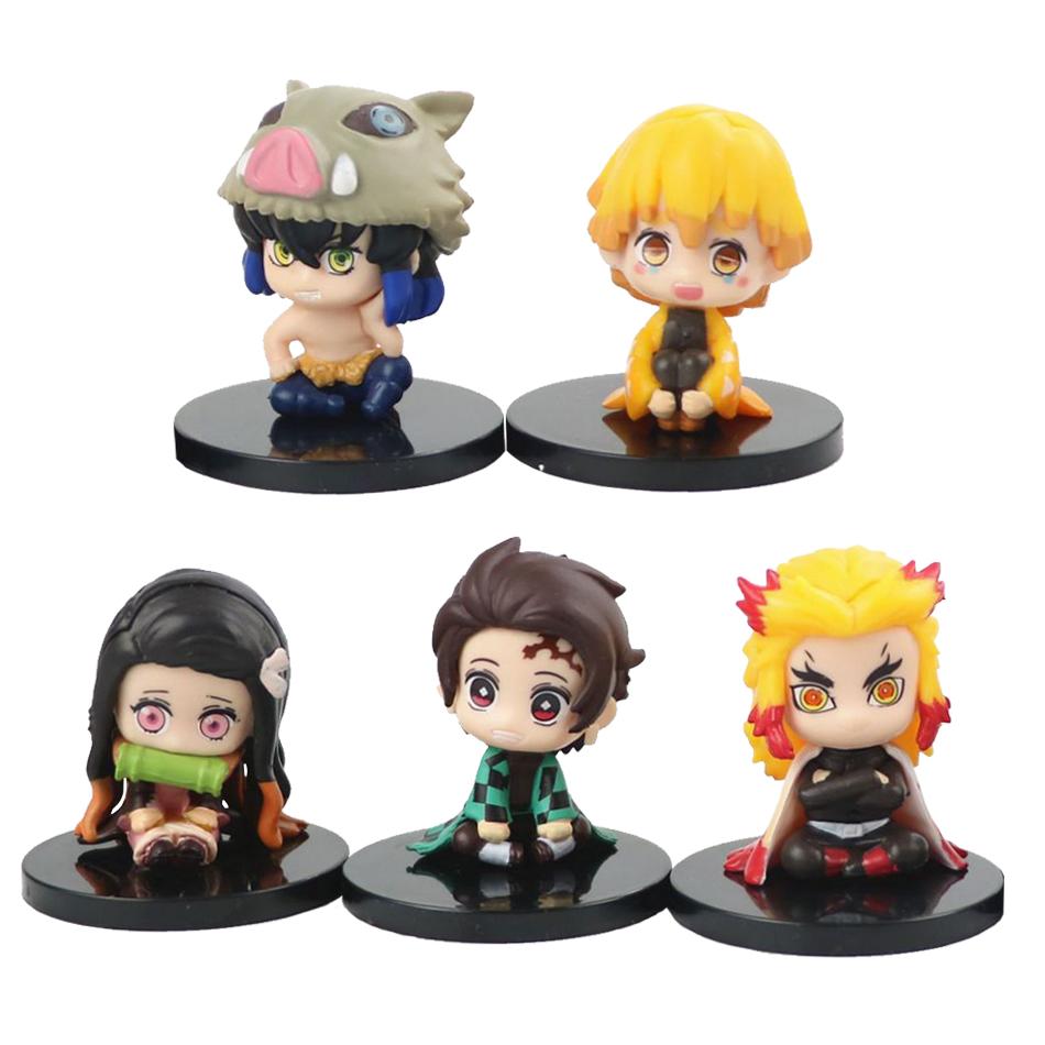 5 Style/Set Q Version Demon Slayer Sitting Ghost Doll Tanjiro Nidouzi Inosuke Zenizu Figure Action Figure Movie Model Toys Doll