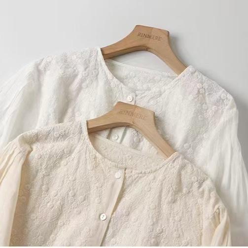1116 Spring New Women's Crew Neck Japanese Cotton and Linen Shirt Loose Shirt Embroidered Doll Shirt Cardigan Casual