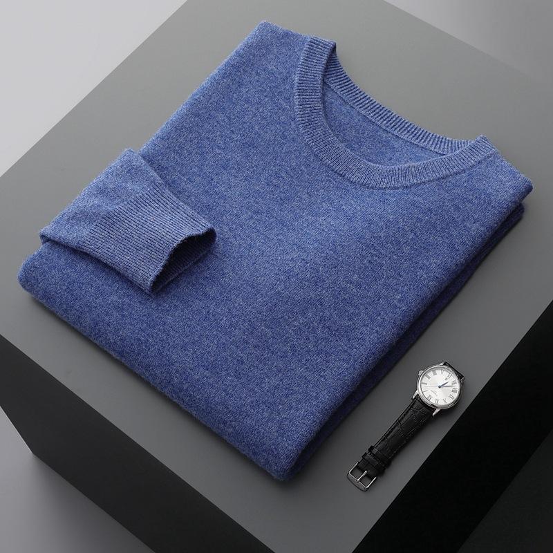 Herren Pullover mit Rundhalsausschnitt aus reiner Kaschmirwolle Herbst und Winter Wollpullover für mittlere und junge Leute Verdickt Vielseitiges Unterhemd Trend