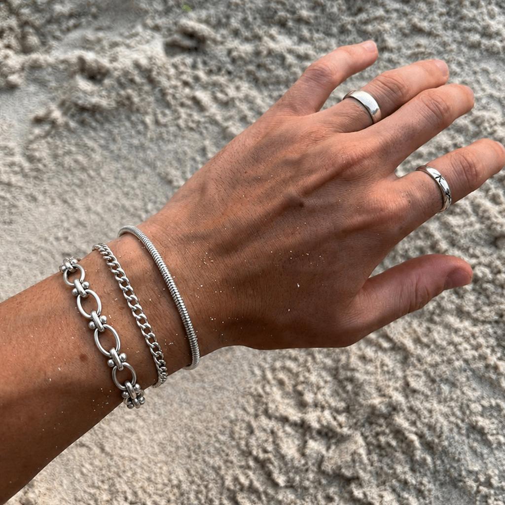 European and American stainless steel three-style thin bracelet set Twisted chain oval men's minimalist cool style layered bracelet