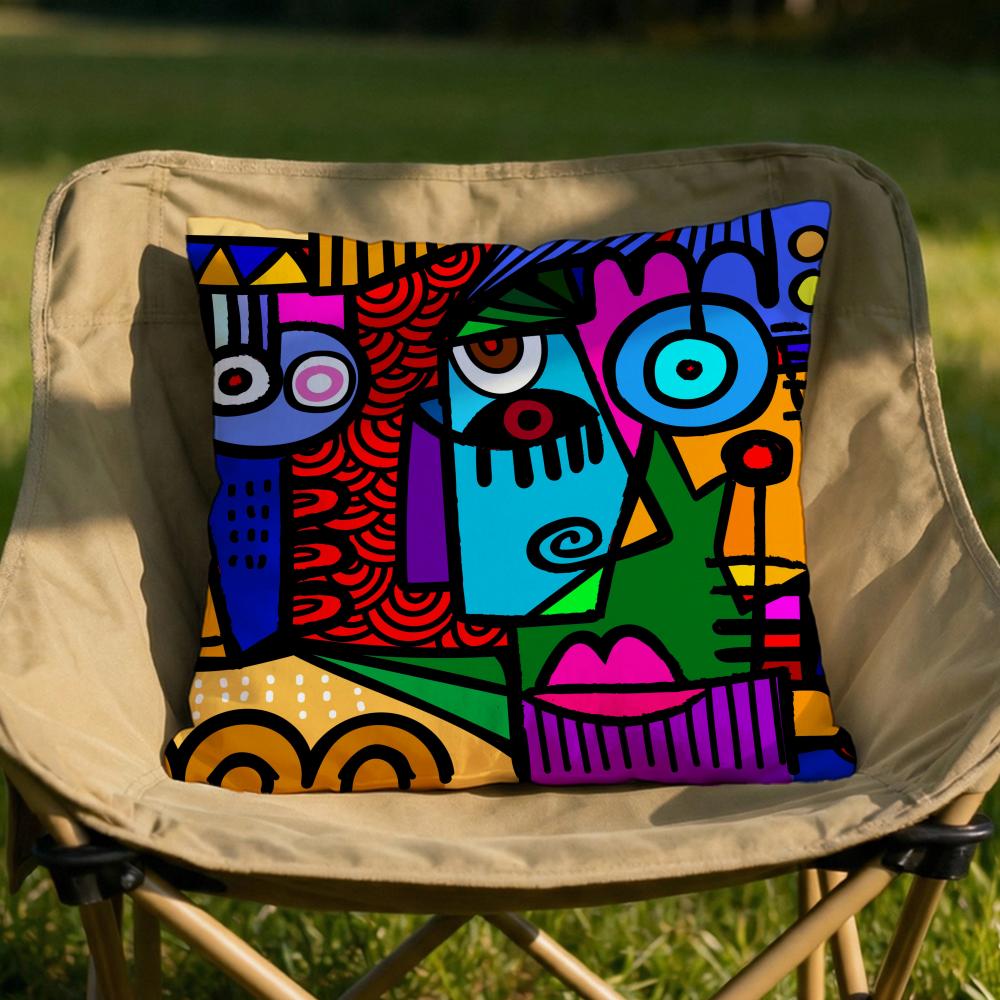 Colorful Abstract Faces Cushion Cover Soft Reversible  Durable Pillow Cover  MultiScene Use for Home  Car Daily Comfort