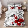 3pcs White Bedding Set Musical Score Red Rose Print Cozy Duvet Cover Set King Queen Twin Single Size Birthday Gift Bedroom Decor