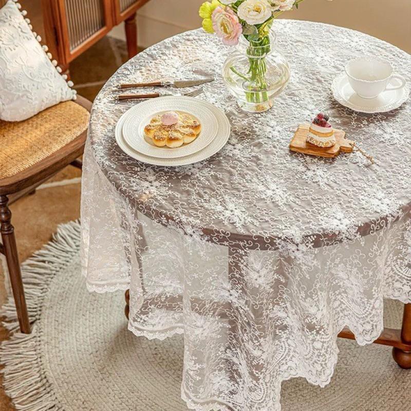 Lace Floral Tablecloth Round Dining Table Decorative Cover Ins Style Nordic Home Living Room Coffee Cloth