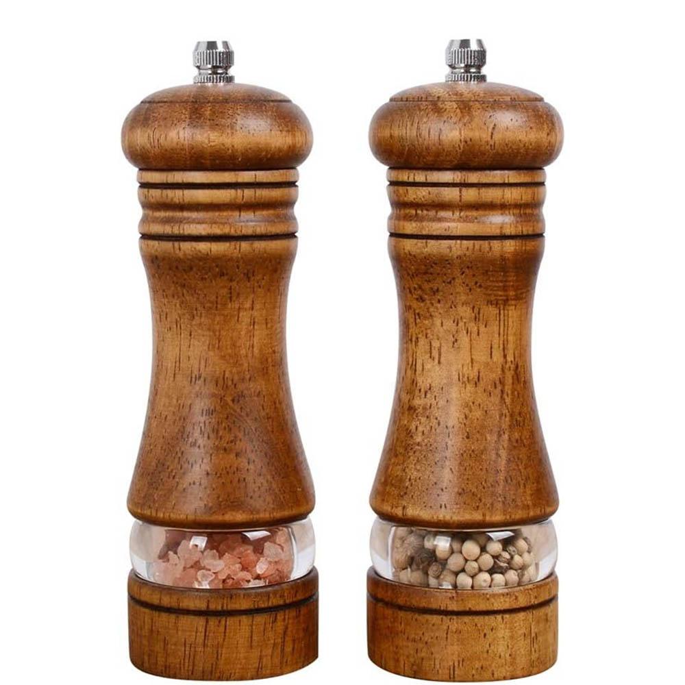 Wood Salt and Pepper Grinder Set, Manual Mills with Acrylic Window, Adjustable Ceramic Grinding - 6.5inch