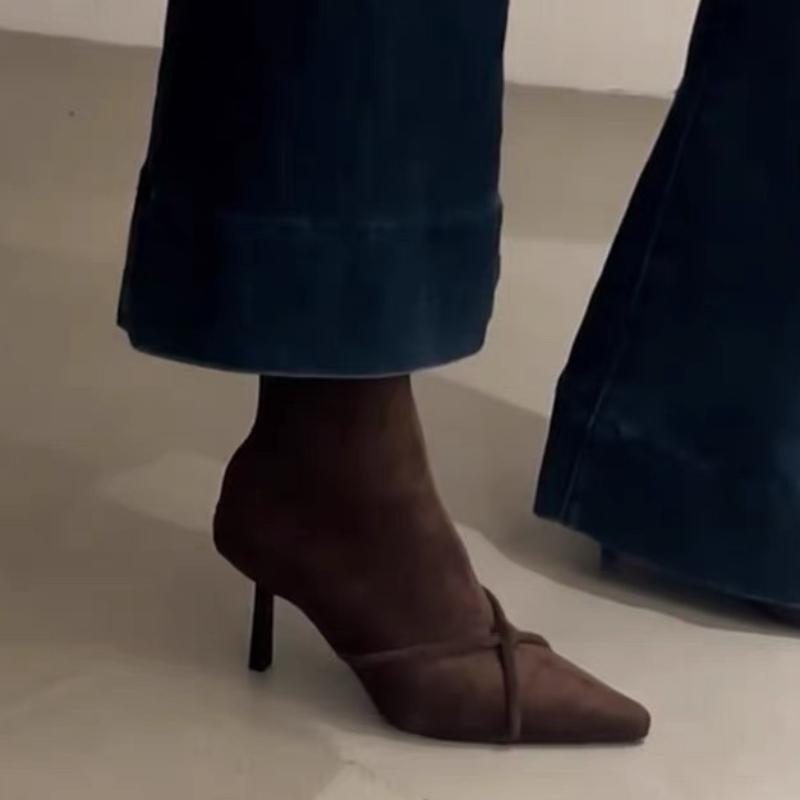 Móda 2025 Nové Vintage Dámské Kotníkové Boty Módní Špičatá Špička Tenké Vysoké Podpatky Boty Párty Ples Elastické Štíhlé Botas Para Mujer