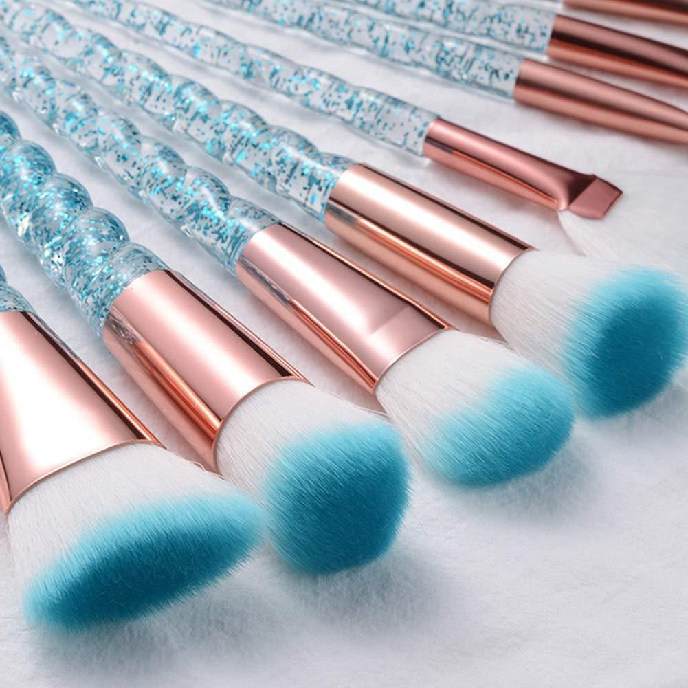 Unicorn Makeup Brush Set With Transparent Glitter Spiral Design For Makeup Enthusiasts