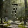 Figurina Gotica Falciatore con Falce da Tavolo Scultura Femminile Spettrale con Veste con Cappuccio per Decorazione Scaffale Scrivania Casa di Halloween