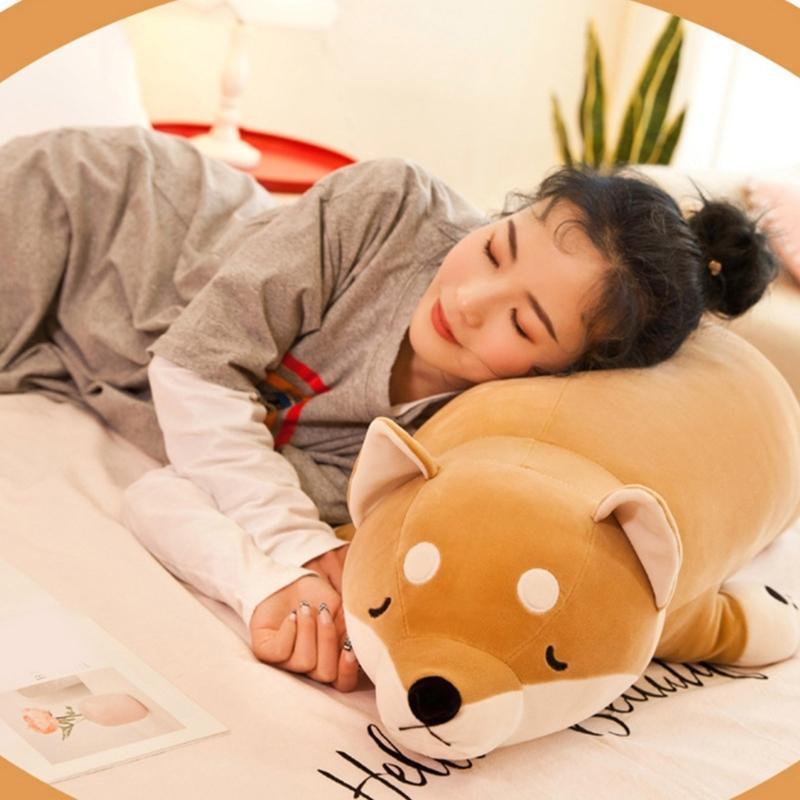 Long Cartoon Shiba Dog Plushie Pillow Stuffed Animals Pillows Cute for Sleeping Hugging Soft Toy Kids Adults Gift