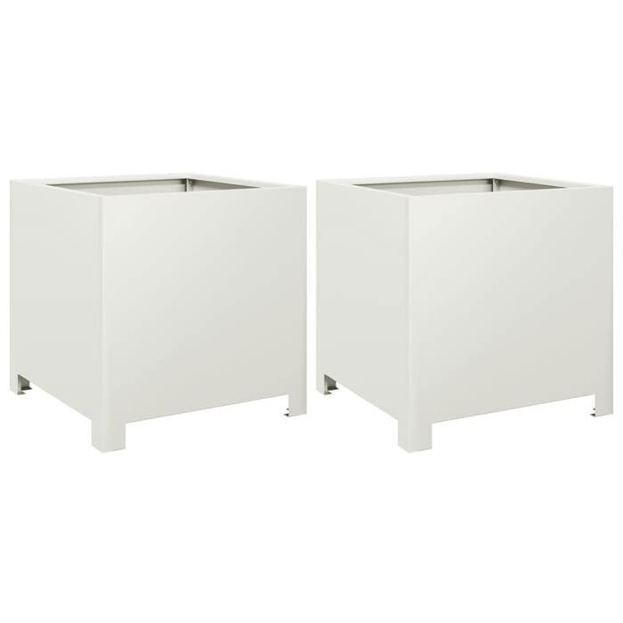 VidaXL Planters 2 Pcs White 40x40x40 Cm Steel, Planter, Patio Planter, Flower Box, Outdoor Planter, Box 851202