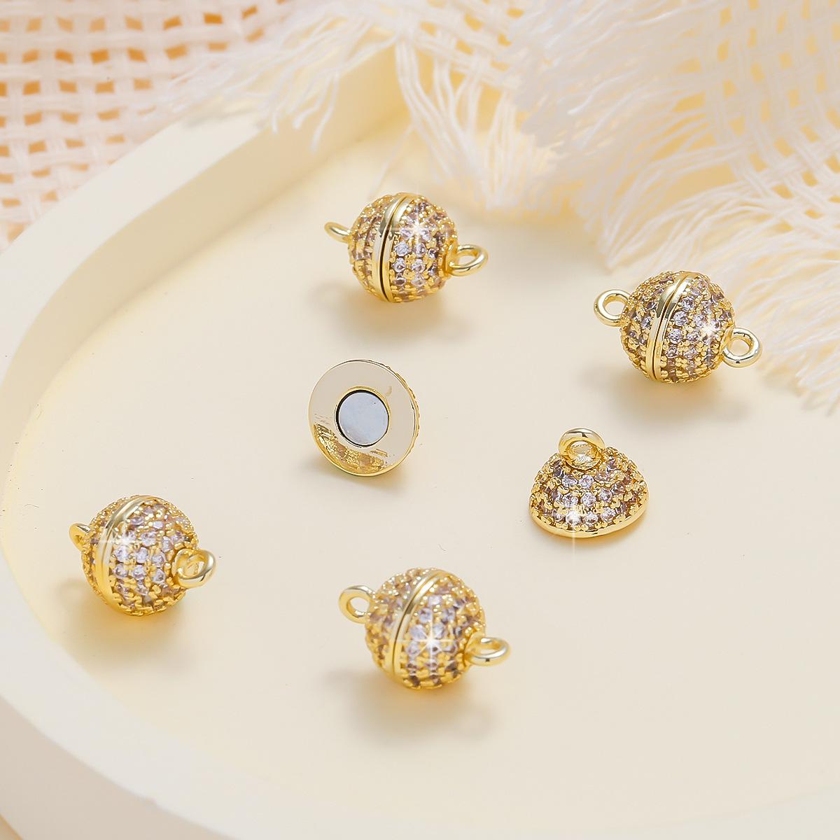 14K Gold Plated Zircon-Inlaid Magnetic Clasp (6-10mm) for Bracelets & Necklaces 6mm